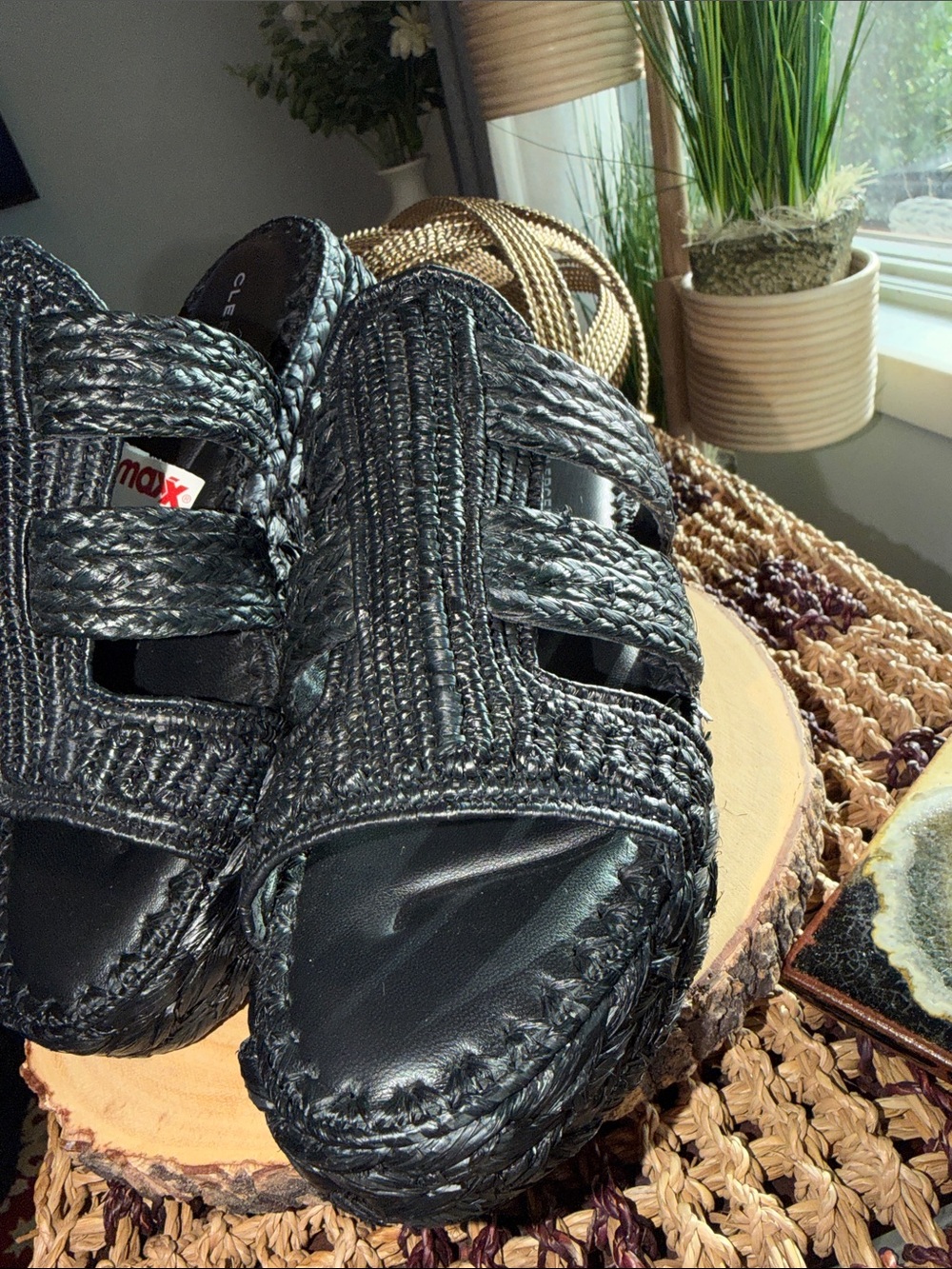Clergerie Black Woven Raffia Platform Wedge Sandals - Picture 3 of 12